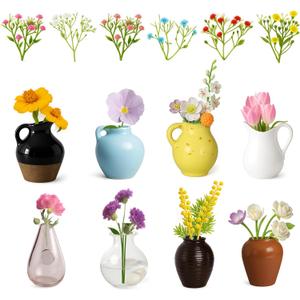 8Pcs Mini Vase Magnets for Fridge - 3D Plant Ceramic Vase Magnets with Flowers, Tiny Cute Magnetic Vases for Refrigerator Kitchen Locker Office Decoration
