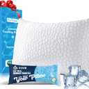 QUTOOL Cooling Bed Pillows for Sleeping Shredded Memory Foam Pillows Adjustable Gel Pillows for Side Stomach Back Sleepers Washable Removable Cover Standard Size Pack of 1, Gift for Women Men (White-cooling Basic)