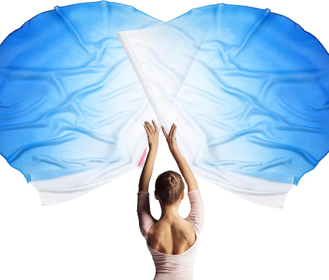 2 Pcs Set 32" Praise Dance Worship Flags with Scalable Rod for Kids Children Semicircle Praise Church Flags for Worship Dance Outdoor Practice Performance(White Blue)