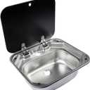 Square Single Bowl RV Sink with Folding Lid and Faucet (Cold/Hot) Stainless Steel Hand Wash Basin Sink for RV Camper Caravan Boat Home 16.5"D x 14.3"W x 6.3"H