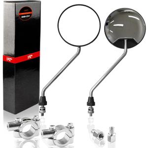 1PZ RM3-BM2 8mm Chrome Round Motorcycle Mirrors Rearview Side with 7/8" Handlebar Mount 10mm Screw Converter Holder Adaptor for Scooter Moped Motorcycle Go Kart ATV Dirt Bike Quad Wheeler