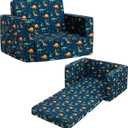 ALIMORDEN 2-in-1 Flip Out Comfy Toddler Couch, Lovely Kids Chair Convertible Sofa to Lounger for Story/Nap Time, Cool Dinosaurs