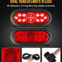 Partsam 4x Oval Led Trailer Lights 6" Stop Brake Turn Signal Rear Tail Lamp Red Lens 15LEDs w Reflector 12V IP67 Waterproof Sealed Flush Mount 3-pin Plug Water Tight Wires Rubber Grommet