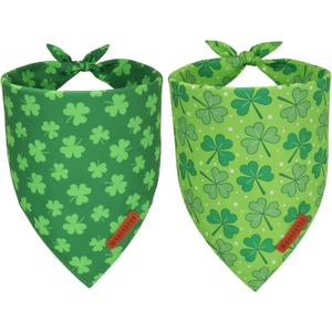 ADOGGYGO St. Patrick's Day Dog Bandana, Green Shamrock Pet Scarf, Adjustable Fit Saint Patrick Bandanas for Large and Extra Large Dogs (X-Large)
