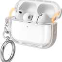 2 x for Airpods Pro 3 Case Clear, Soft TPU Transparent Anti-Yellowing for Apple AirPods Pro 3rd Generation (2025) Case Cover for Men & Women with Keychain, Military-Grade Shockproof, Clear+Stone
