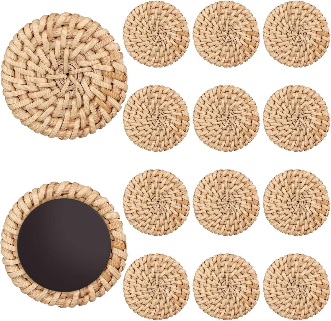 Rattan Fridge Magnets Boho Refrigerator Rattan Decorative Magnets for Office Kitchen Whiteboard Locker Boho Magnetic Locker Decor(Natural Color,12 Pcs)