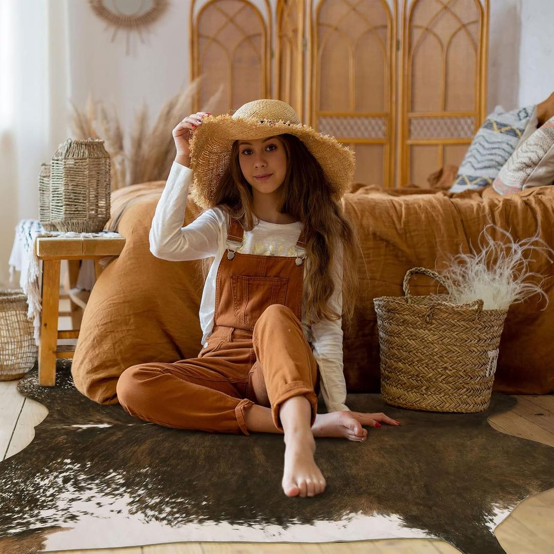 BENRON Faux Cowhide Rug Small, Western Cow Hide Rugs for Entryway Kitchen Hallyway Western Home Decor, Non Slip Cute Rug with Irregular Animal Skins and Hides, Olive Green, 2.9 x 3.9ft