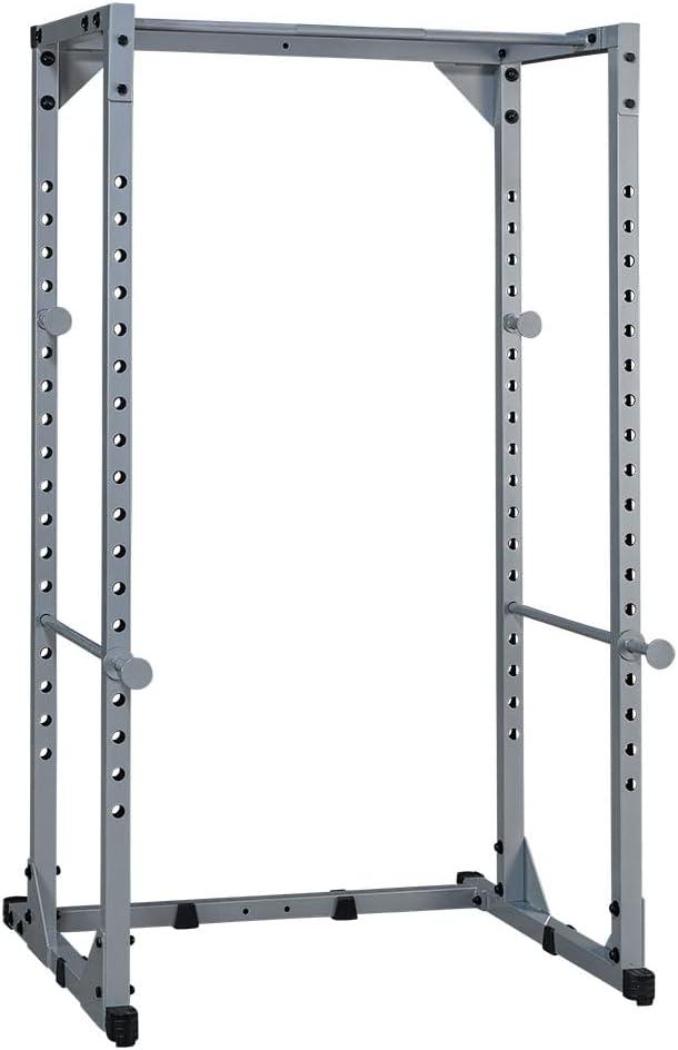 Body-Solid Powerline Adjustable Power Rack - 18-Level Strength Training Heavy-Duty Steel Frame with Safety Rods and Chin-Up Bar for Home Gym, Silver