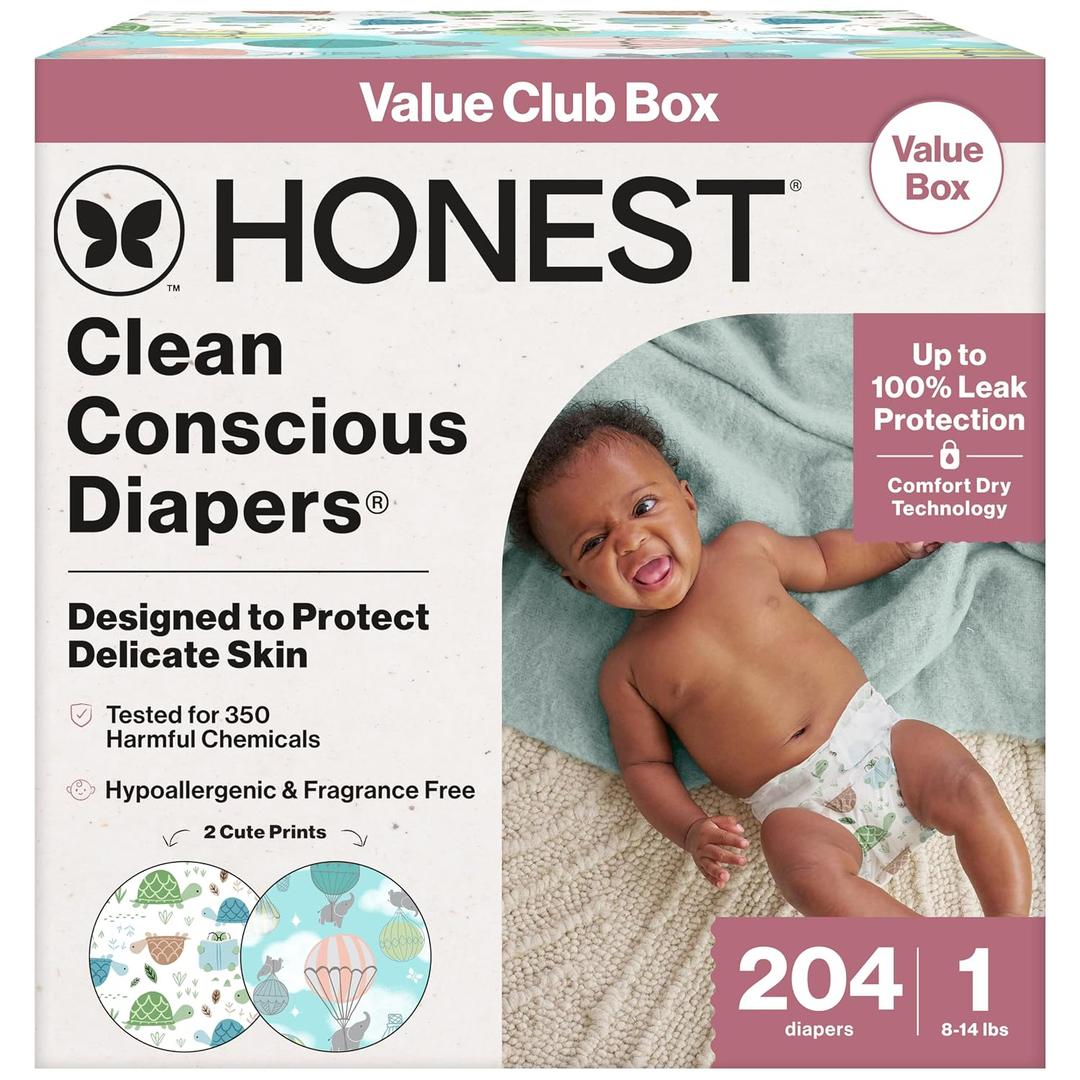 The Honest Company Diapers, Value Pack, Fragrance-Free, Size 1, 204 Count