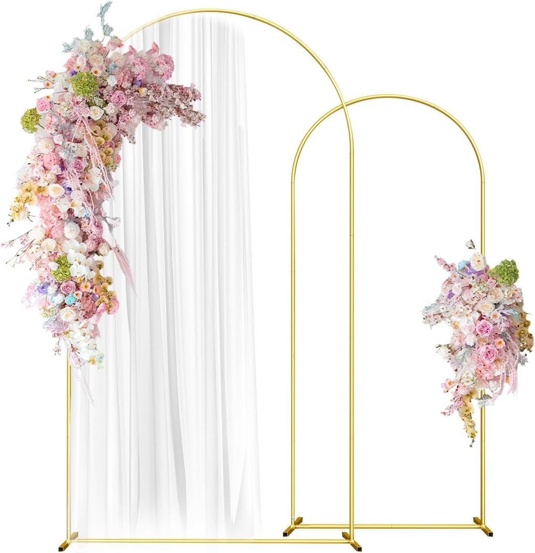 Wedding Arch Backdrop Stand Set of 2 (7.2FT, 6FT) Gold Wedding Balloon Arched Backdrop Stand Square Arch Frame for Birthday Party Bridal Baby Shower Ceremony Decoration