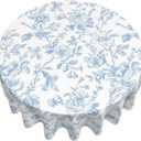 AGAYNA Light Blue Floral Tablecloth Round 70 Inch Chinoiserie Vintage Flower Table Cloth,Stain Resistance Polyester Spring Summer Seasonal Small Table Covers for Kitchen Dining Party Picnic