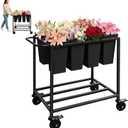 Flower Display Stand, Flower Cart with 8 Buckets, Flower Cart Display Stand with Wheels, Bloom Bar,Flowers Stand for Wedding and Party Decor, Black