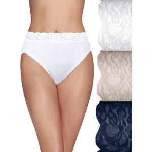 Vanity Fair Womens Flattering Lace Panties: Lightweight & Silky with Superior Stretch (7, 3 Pack - White/Beige/Navy)