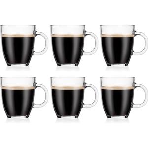 Bodum 12oz Bistro Coffee Mug Single-Wall Tempered Glass, 6 Pack, Clear