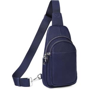 Befen Genuine Leather Small Sling Bag for Women Anti-Theft Crossbody Chest Bags Fanny Packs for Travel with RFID Card Slots (Navy Blue)