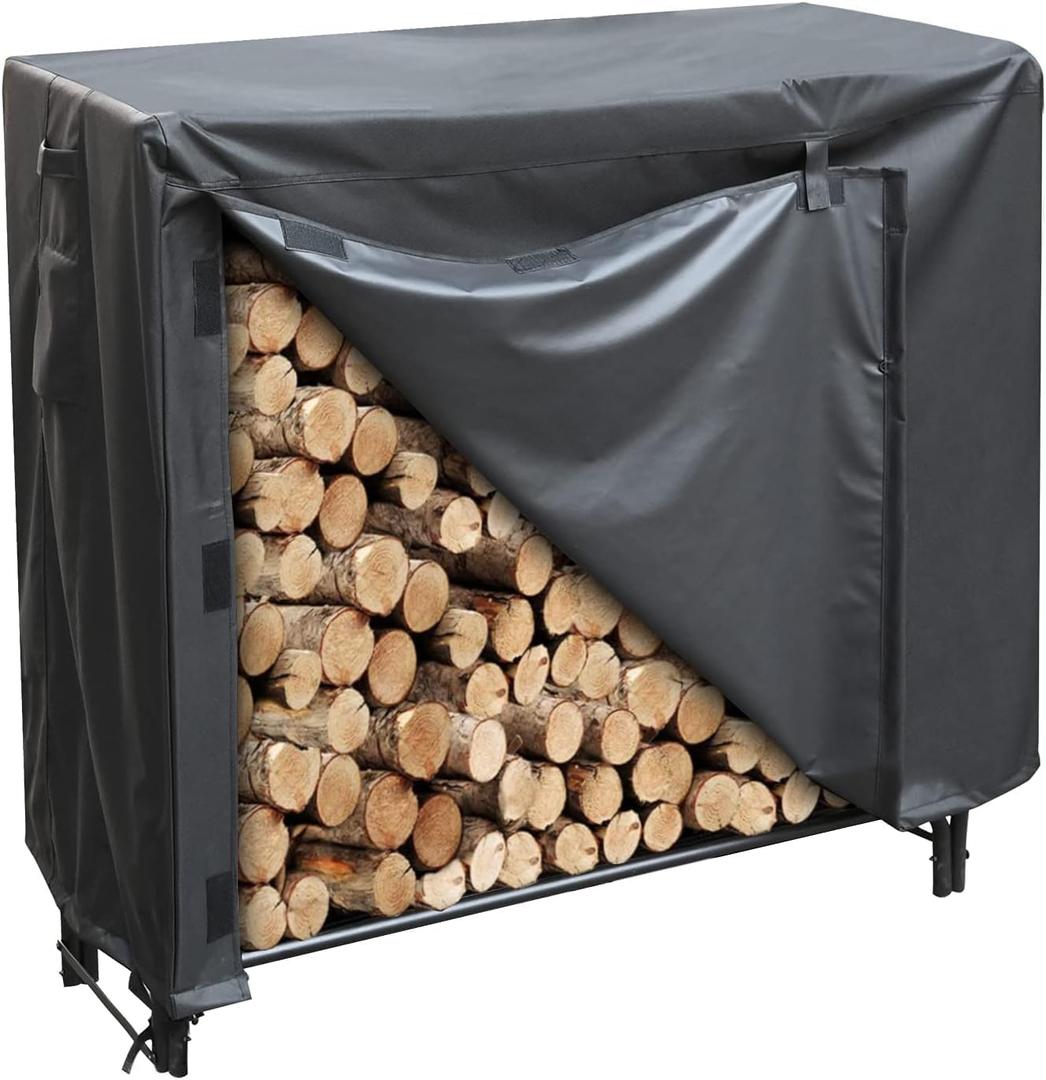 4 FT Firewood Rack Cover, Outdoor Log Rack Cover, 600D Oxford Waterproof Heavy Duty outdoor firewood Storage rack cover with Buckle, Cover Only (Black)