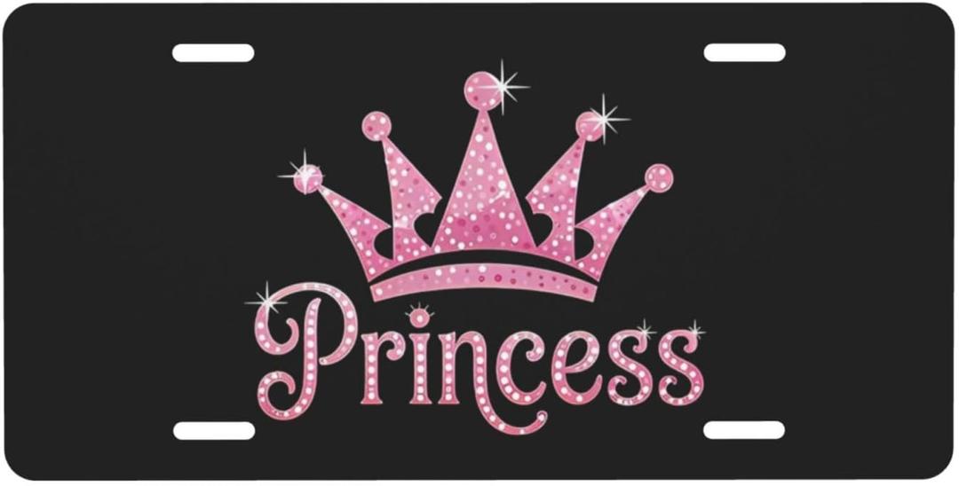 Princess Crown License Plate Sparkle Script - 12x6 Aluminum Waterproof Girls Gift Elegant Decor
