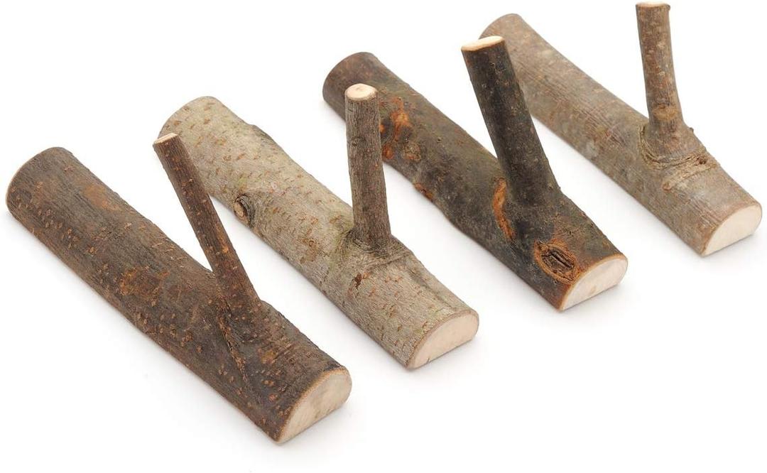 YANGQIHOME Pack of 4 Vintage Real Wood Tree Branch Wall Hook,Rustic Decorative Wood Adhesive Hooks. Key Holder, Coat Hook,Strong Suction Hooks.(Width 2cm-3cm) (With Tree Bark)