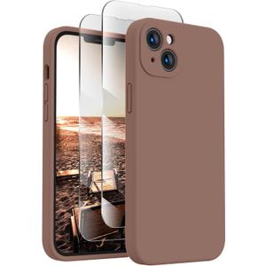 FireNova Designed for iPhone 14 Case, Silicone Upgraded [Camera Protection] Phone Case with [2 Screen Protectors], Soft Anti-Scratch Microfiber Lining Inside, 6.1 inch, Light Brown