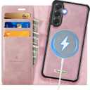 Wallet Case for Samsung Galaxy S25 Compatible with Magsafe, 2-in-1 PU Leather Flip RFID Blocking Card Holder Stand Shockproof Magnetic Detachable Cover for Galaxy S25 Case 6.2", Pink