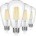4-Pack Vintage 8W ST64 LED Edison Light Bulbs 100W Equivalent, 1400Lumens, 2700K Warm White, E26 Base LED Filament Bulbs, CRI 90+, Antique Glass Style Great for Home, Bedroom, Office, Non-Dimmable