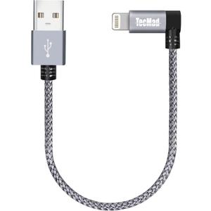 TecMad 0.65ft Short iPhone Charger Cord [C89 MFi Certified] 90 Degree Ligthning Cable, Nylon Braided for iPhone 14/14 Pro, AirPods Pro, iPhone 13/13 Pro/12, iPad Pro and More (Grey)
