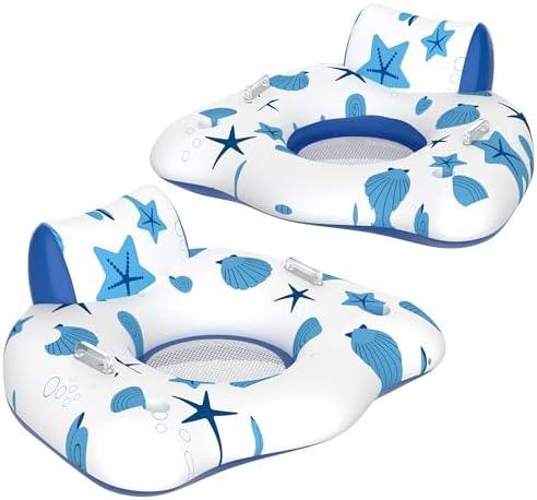 CACSPS Inflatable Pool Floats Adult, Floating Lounge Chairs with Cup Holders, Heavy Duty Blow Up Pool Floats Chair for Summer Water Fun, Beach, Lake, or Pool Party