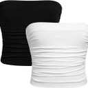 Milumia Girl's 2 Pack Tube Top Ruched Strapless Going Out Basic Bandeau Tops Black and White 9 Years