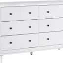 Walker Edison Modern 6-Drawer Solid Wood Dresser Bedroom Storage, 57 Inch, White