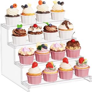 Lifewit 4 Tier Clear Cupcake Stand, 12 Inch Display Shelf for Cupcake, Desserts, Figurines, Perfumes, Display Risers Stand for Holiday, Birthday, Wedding Party Decor, 1-Pack