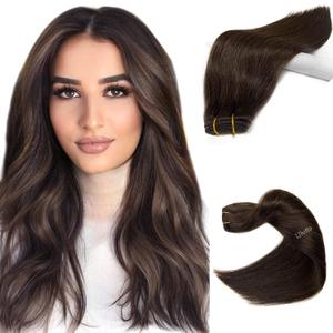 Sew in Hair Extensions Real Human Hair Weft Hair Extensions 22 Inch Ombre Ash Brown to Ash Blonde Balayage Blonde Highlights Hair Wefts 120G Real Human Hair Wefts Weave Bundles for Women 