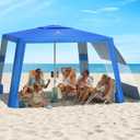 Rhino Valley Beach Cabana, 8 * 8FT Beach Tent UPF50+ Protection, Easy Setup Beach Canopy Wind Resistant with Cup Holder, Compact Beach Shade Foldable Beach Tent Sun Shelter,Dark Blue
