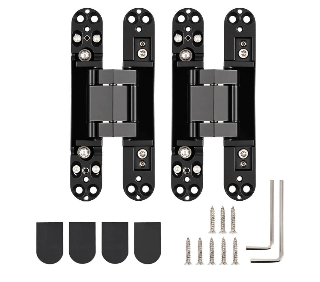 HBL' 2 Pack Hidden Door Hinges, 6 Inch Black Heavy Duty Hidden Hinges for Secret Doors, 3-Way Adjustable to Bulid Conceal Bookcase Door