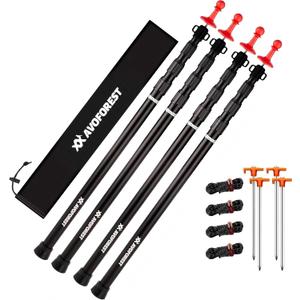 Tarp Poles Heavy Duty Adjustable, AVOFOREST Aviation Aluminum 8.7FT Tent Poles Lengthen and Thicken with Protection Cap Awning Poles Set of 4 for Hiking