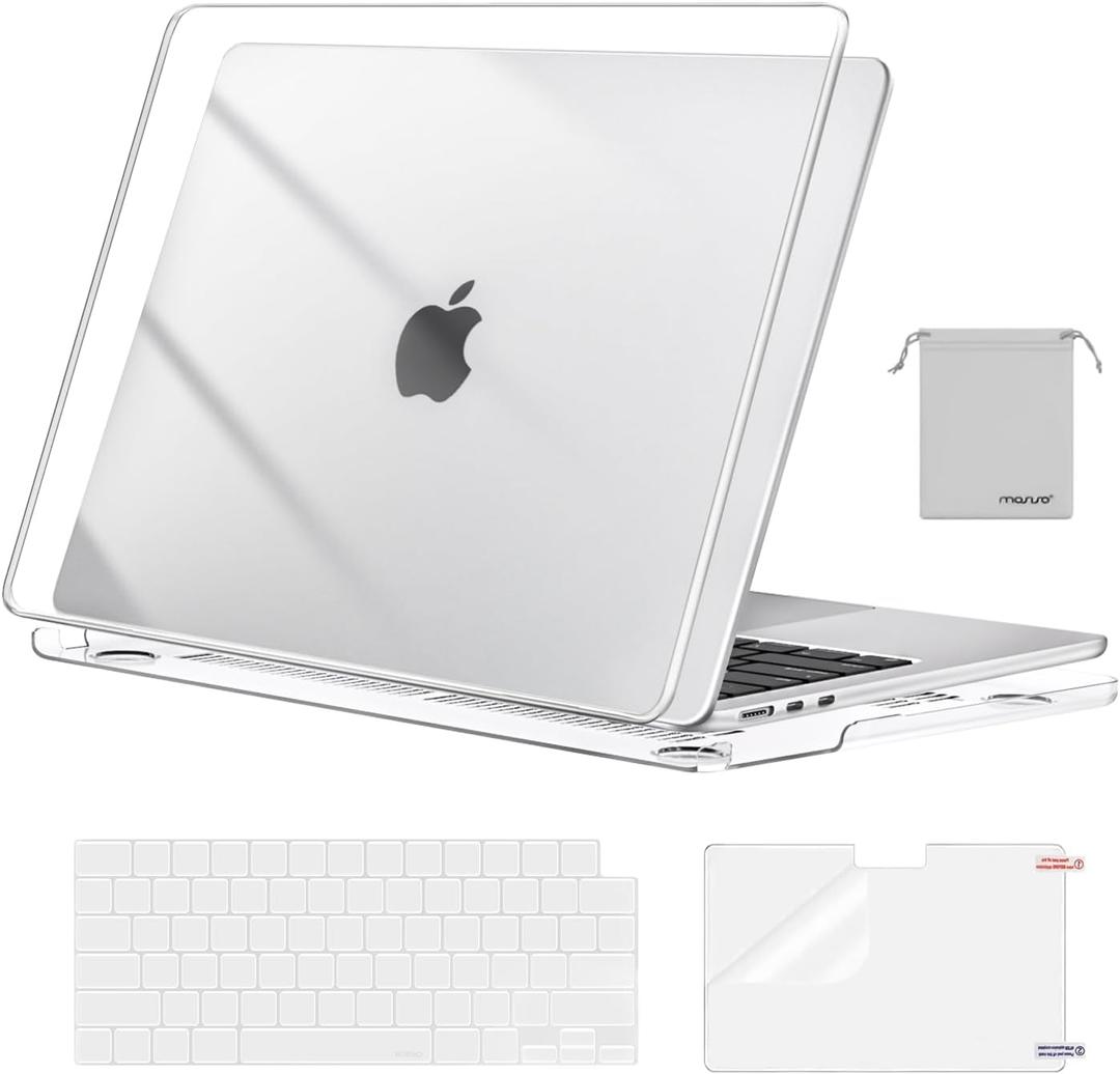 MOSISO Compatible with MacBook Air 13 inch Case 2025 2024 2023 2022 M4 A3240 M3 A3113 M2 A2681, Plastic Hard Shell&Keyboard Cover&Screen Film&Pouch for MacBook Air 13.6 inch Case, Crystal Clear