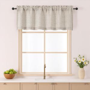 Gwine Valance for Windows 18 Inches Long, Light Filtering Faux Linen Textured Small Window Valance, Modern Short Kitchen Curtain for Bathroom Bedroom Living Room, 60Wx18L inch, 1 Piece, Linen Color