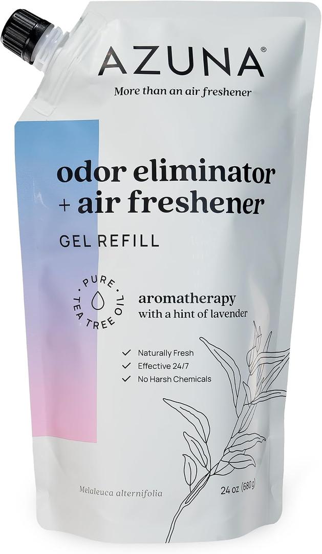 Azuna Air Freshener and Odor Eliminator for Strong Odor Gel 24oz Refill Pouch with Tea Tree Oil | Plant-Based & Long Lasting | Pet, Smoke, Home and Bathroom | Amalfi Breeze | Last 60-90 Days