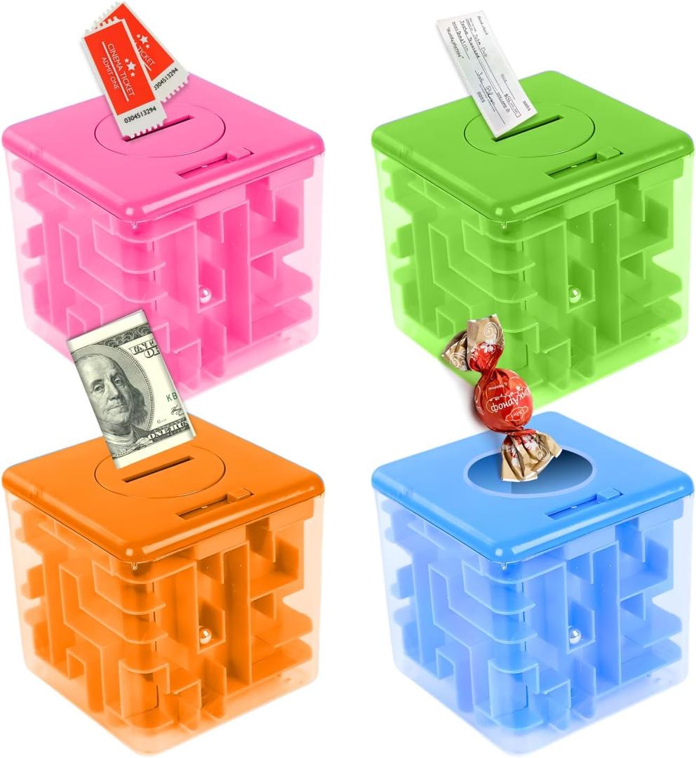 4 Packs Money Maze Puzzle Boxes, Money Gift Boxes for Cash Pop Up, Money Puzzle Box for Cash Gift Kids Adults