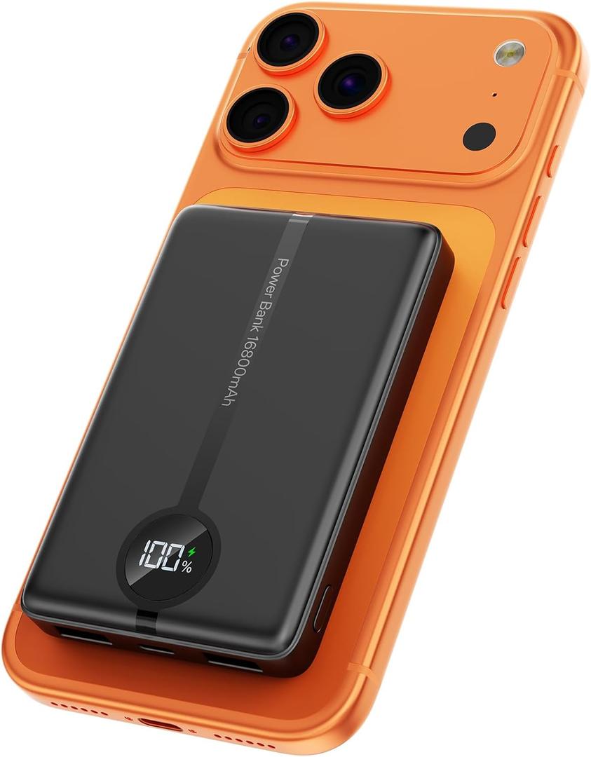 Magnetic portable charger, 16800mAh wireless power bank, with 20W USB-C fast charging and LED digital display magnetic battery pack, compatible with iPhone Air 17/16/15/14/13/12 full series (2025)