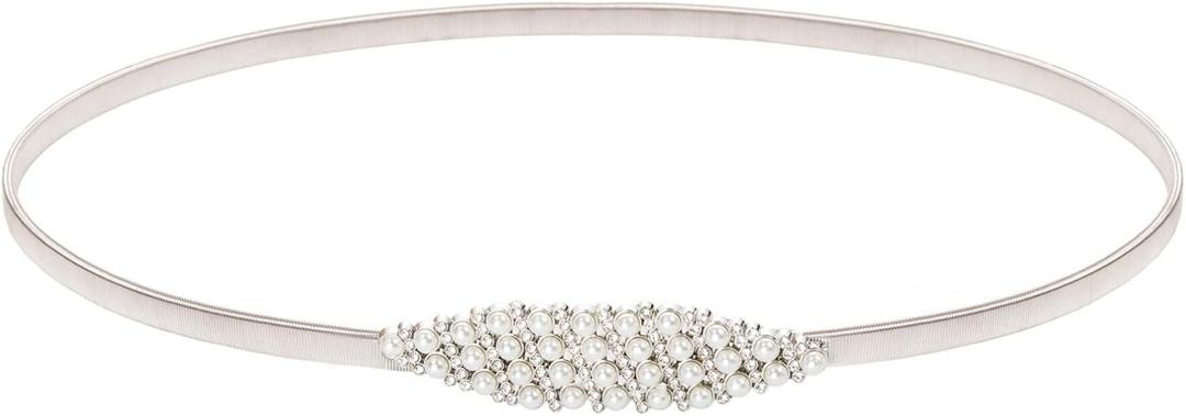 GRACE KARIN Women Skinny Metal Cinch Belt Gold Waistband Elastic Waist Belt CL633 (Small, Silver(diamond Pearl))