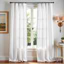 jinchan Linen Blend White Curtains 96 Inches Long for Living Room Farmhouse Rod Pocket Back Tab Light Filtering Window Drapes for Bedroom Curtains Off White 2 Panels