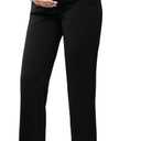 Ecavus Maternity Pants Over the Belly Seamless Stretch Work Pants Dual Length Pregnancy Office Dress Pants with Pockets (Medium, Black-long)