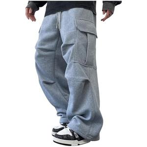 GORGLITTER Men's Cargo Baggy Sweatpants Drawstring Elastic Waist Wide Leg Sweatpants Light Grey Large