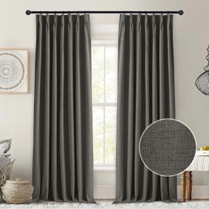 StangH Pinch Pleat Linen Curtains for Bedroom, 100% Blackout Curtains 84 inch Length 2 Panels Thermal Insulating Burlap Look Farmhouse Drapes for Dining Room/Study, Charcoal Grey, W42xL84 (42"W x 84"L (Pack of 2))