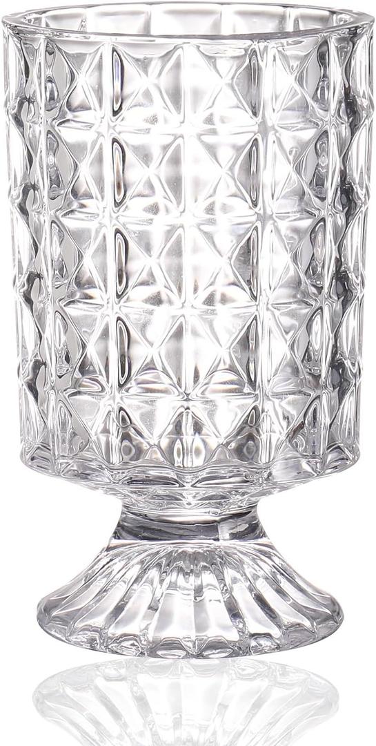 MCMCNCUIU Crystal Clear Glass Vase, Large Vase for Flowers, Pedestal Glass Vase for Living Room, Bedroom, Dining Table, Birthday, Wedding, 7 inch (Checkboard)