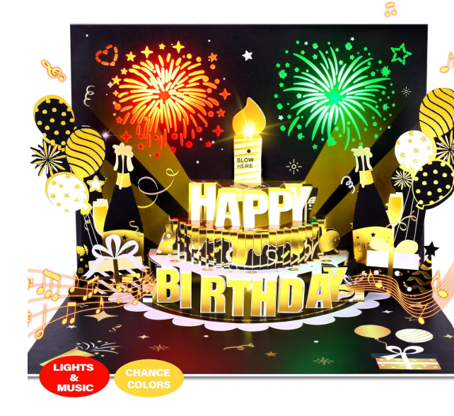 FITMITE Birthday Cards Fireworks Pop Up Cake Light and Music Happy Birthday Card Gift for Women, Men, Mom, Grandma