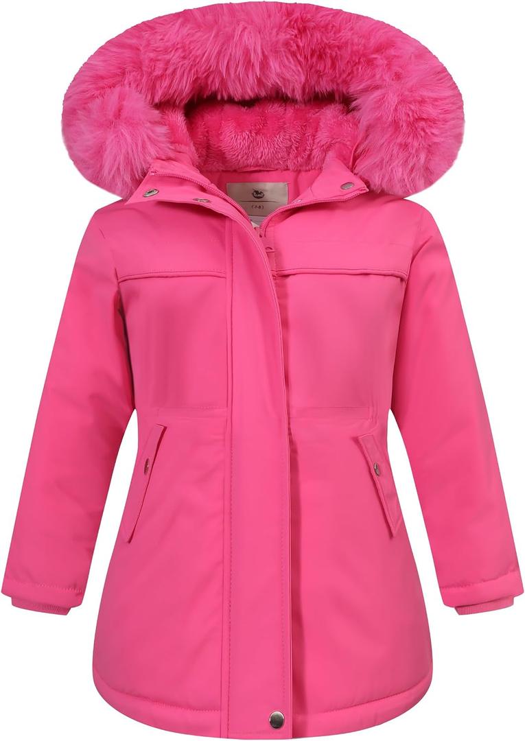 Girls Waterproof Winter Jacket Fleece Lined Hooded Coat,Kid's Warm Insulated Parka for School & Outdoor Play (Pink, 4)