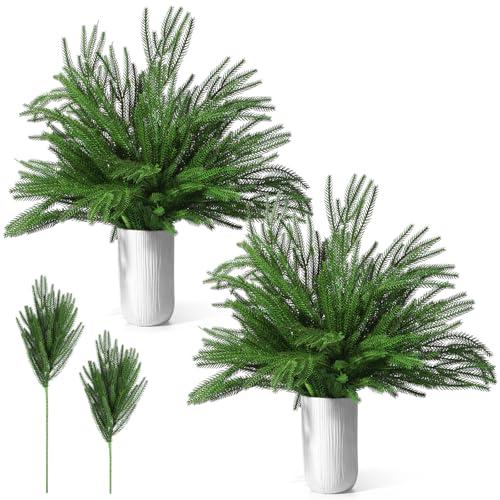 Riceshoot 30 Pcs 18" Christmas Norfolk Pine Stems 10 Pcs 36" Artificial Norfolk Pine Branches Real Touch Xmas Greenery Stem Faux Pine Garland for Vase DIY Crafts Indoor Outdoor Home Decor