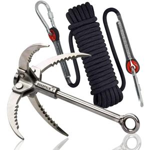 Grappling Hook with 10m Rope  Multifunctional QUADPALM Grapple Hook - 4 Stainless Steel Folding Claws - Heavy Duty - Outdoor Camping Hiking Tree Rock Mountain Climbing Equipment (Black)