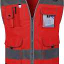 TCCFCCT Reflective Vest 9 Pockets High Visibility Safety Vest for Men Women, Hi Vis Construction Vest with Reflective Strips, Meets ANSI/ISEA Standards, (Red, Small) (Red Fabric-bison 001)